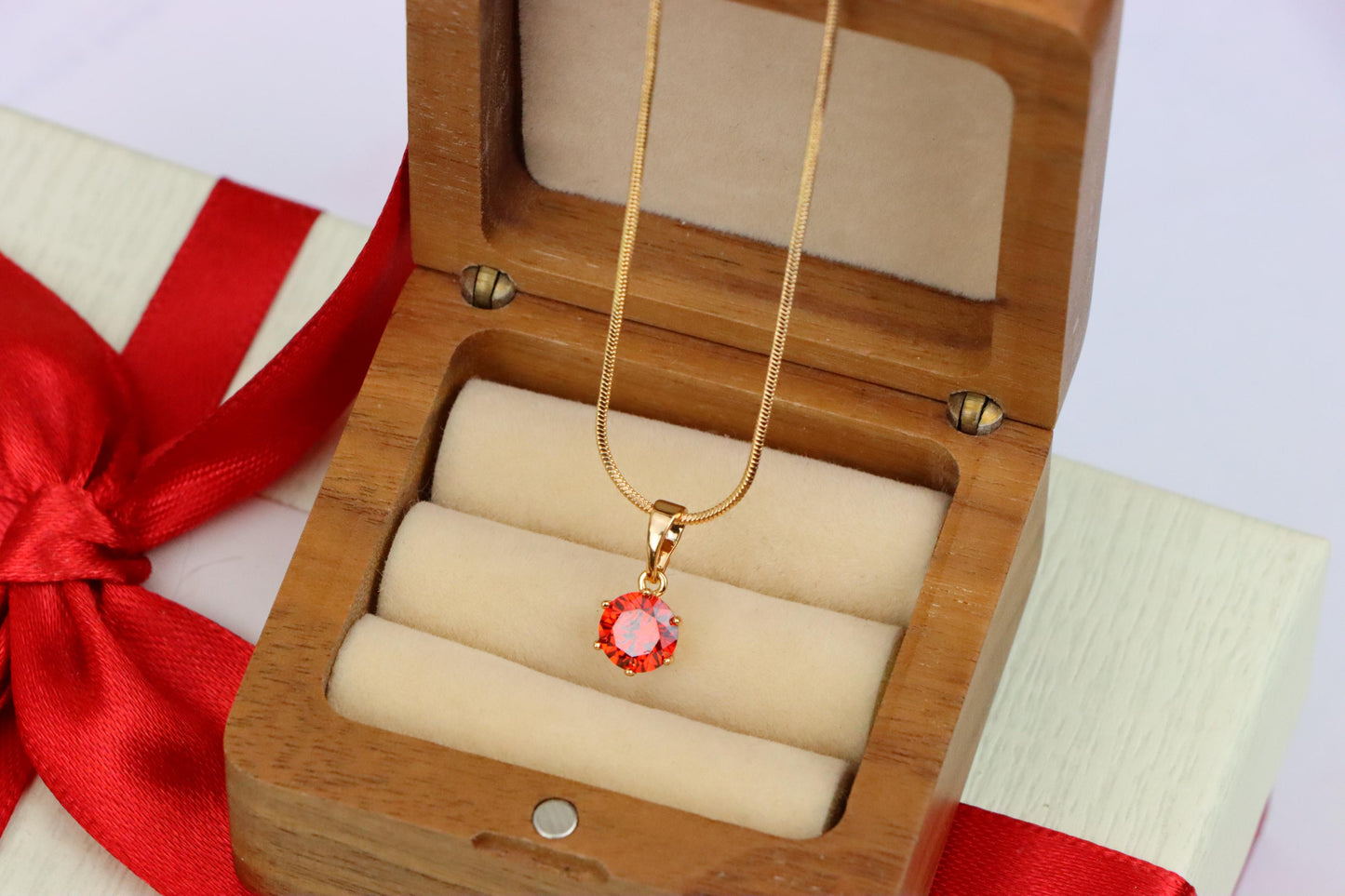 Radiant Red Round Pendant in Gold – Sparkle Elegance, XPPT1639 (2149-7)