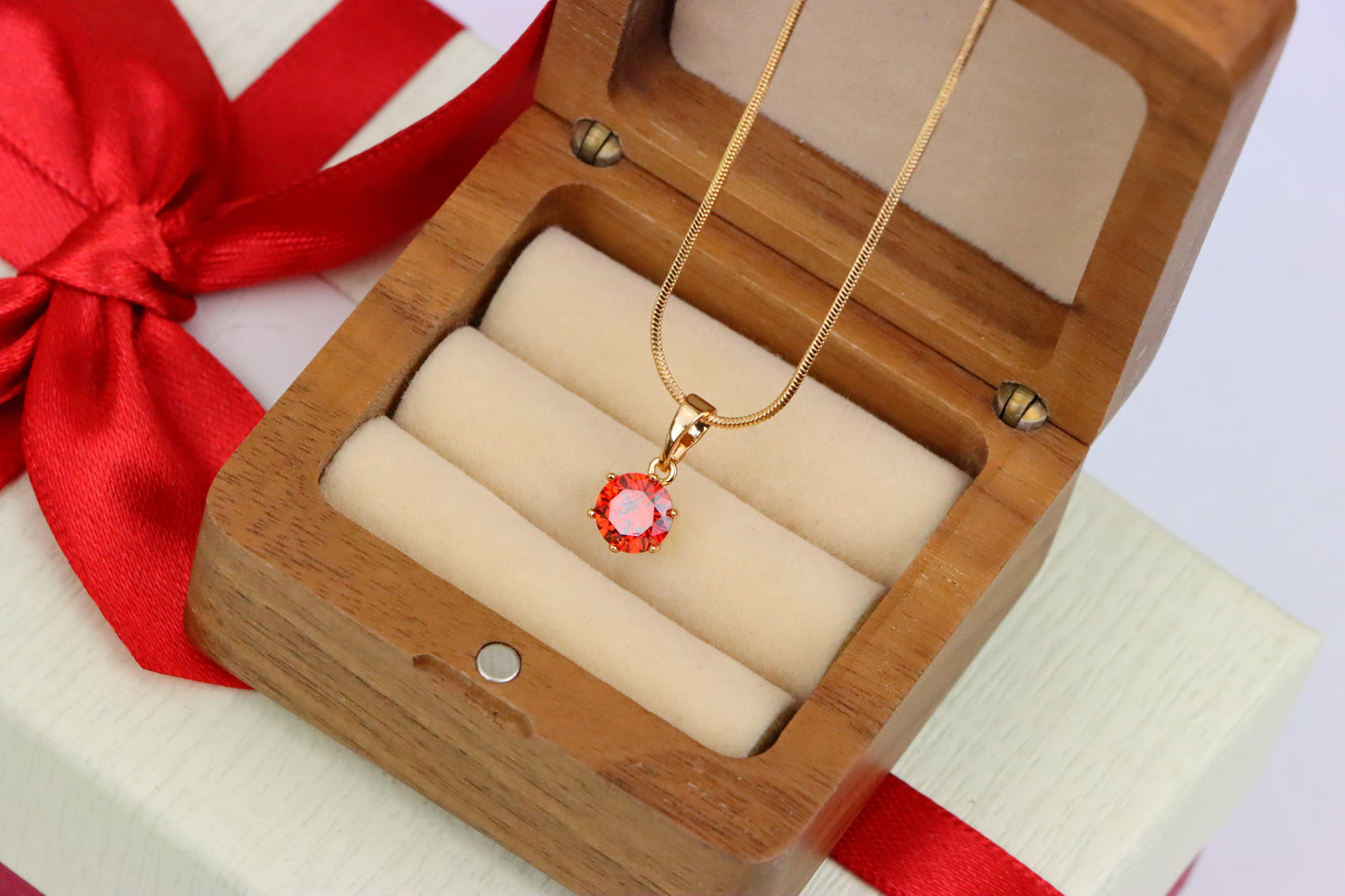 Radiant Red Round Pendant in Gold – Sparkle Elegance, XPPT1639 (2149-7)