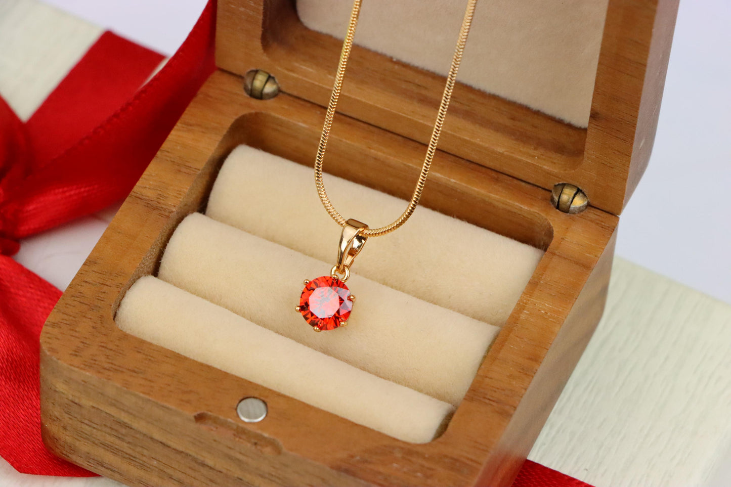Radiant Red Round Pendant in Gold – Sparkle Elegance, XPPT1639 (2149-7)