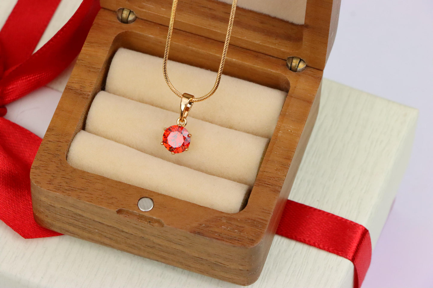 Radiant Red Round Pendant in Gold – Sparkle Elegance, XPPT1639 (2149-7)