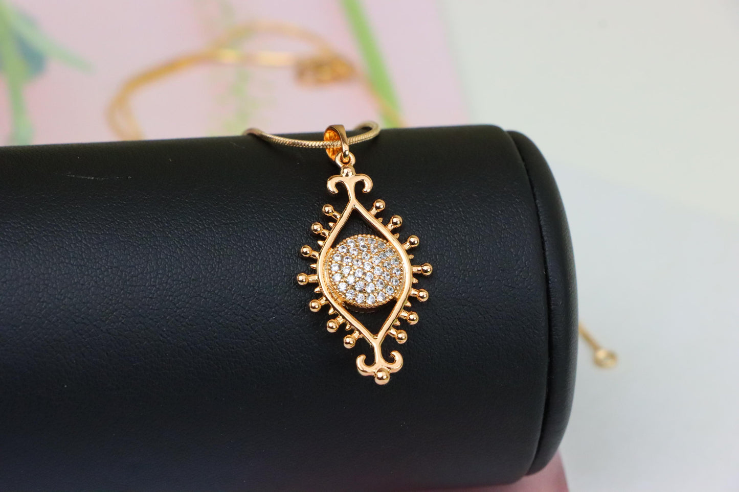 Rose Gold Evil Eye Pendant with Crystal Center and Unique Design, XPPT1246 (2125-2)