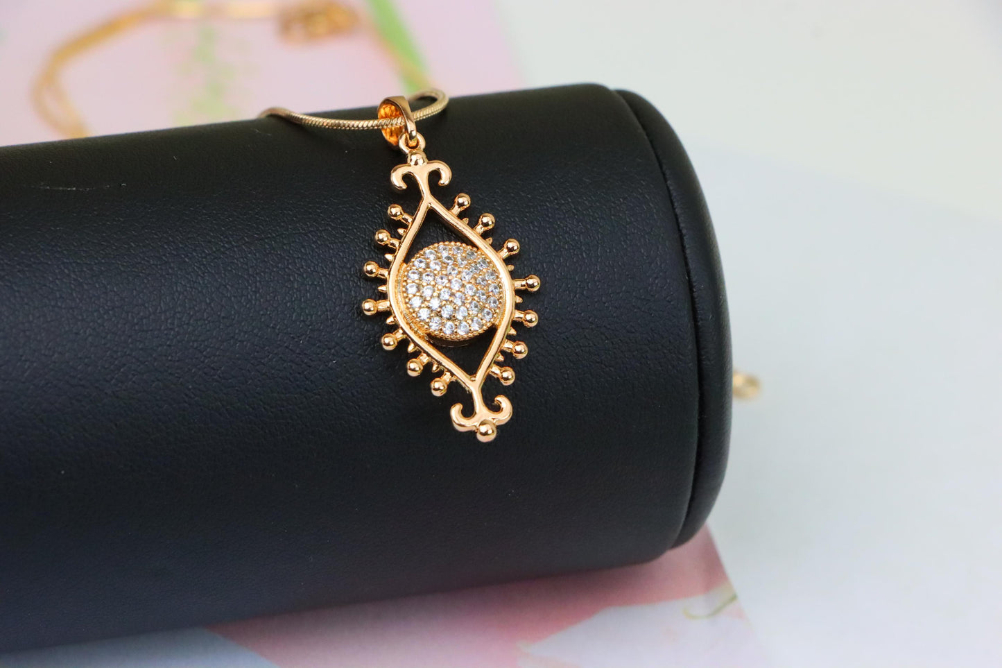 Rose Gold Evil Eye Pendant with Crystal Center and Unique Design, XPPT1246 (2125-2)