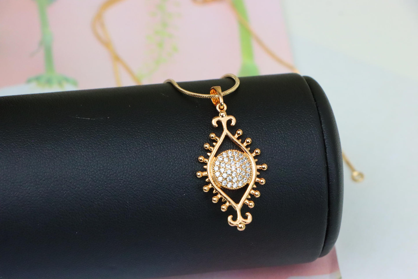 Rose Gold Evil Eye Pendant with Crystal Center and Unique Design, XPPT1246 (2125-2)