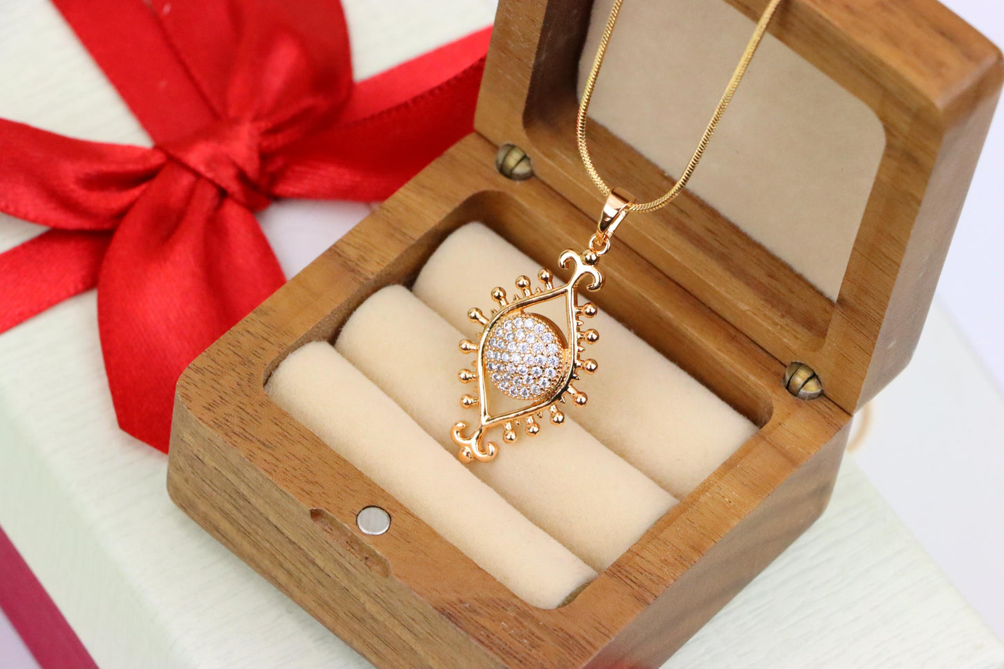 Rose Gold Evil Eye Pendant with Crystal Center and Unique Design, XPPT1246 (2125-2)