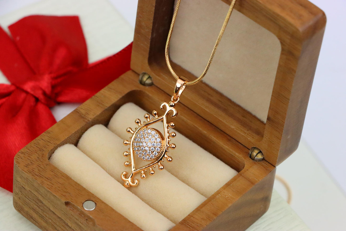 Rose Gold Evil Eye Pendant with Crystal Center and Unique Design, XPPT1246 (2125-2)
