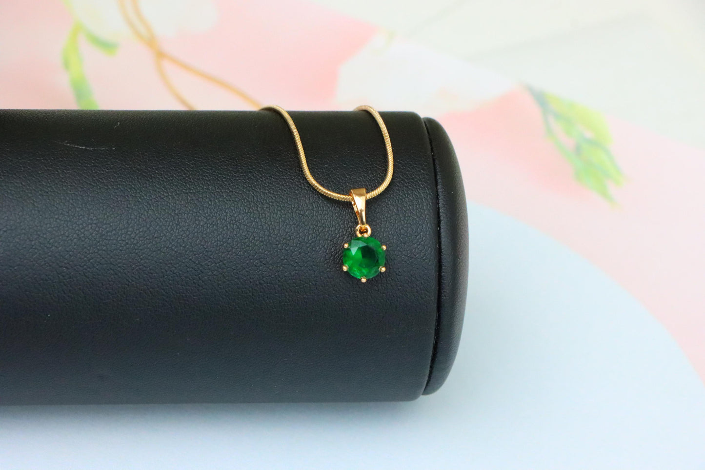 Elegant Green Solitaire Pendant in Gold – Radiant Accent, XPPT1641 (2149-7)