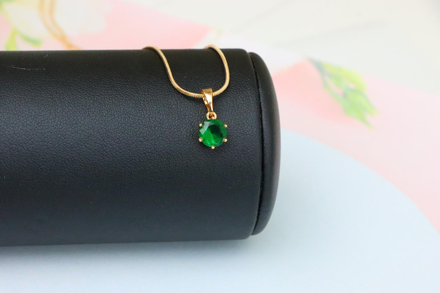 Elegant Green Solitaire Pendant in Gold – Radiant Accent, XPPT1641 (2149-7)