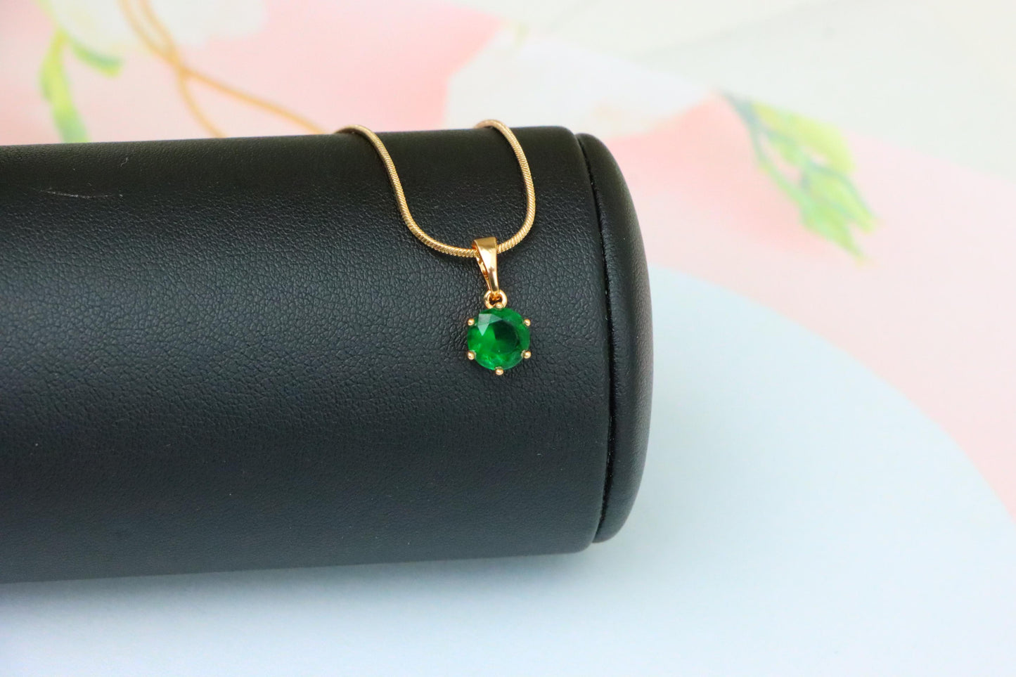 Elegant Green Solitaire Pendant in Gold – Radiant Accent, XPPT1641 (2149-7)
