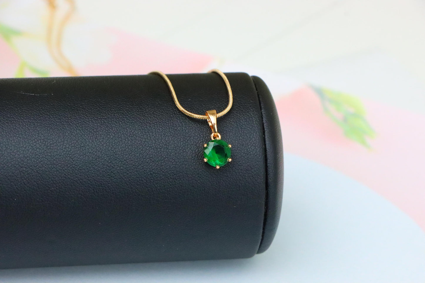 Elegant Green Solitaire Pendant in Gold – Radiant Accent, XPPT1641 (2149-7)