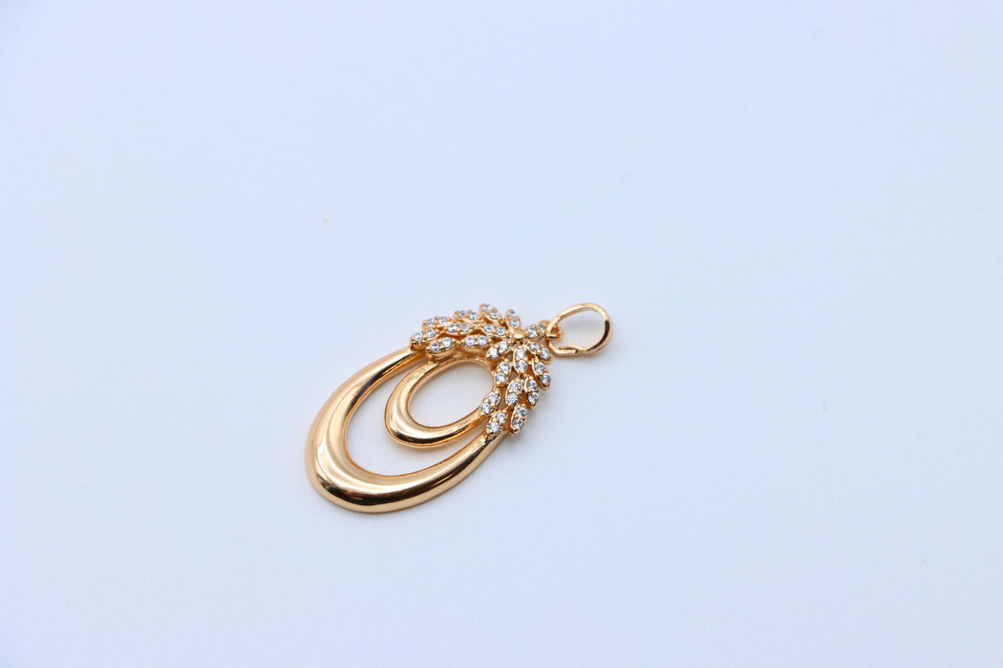 Rose Gold Double Loop Pendant with Sparkling Leaf Accent Design, XPPT1247 (2125-3)
