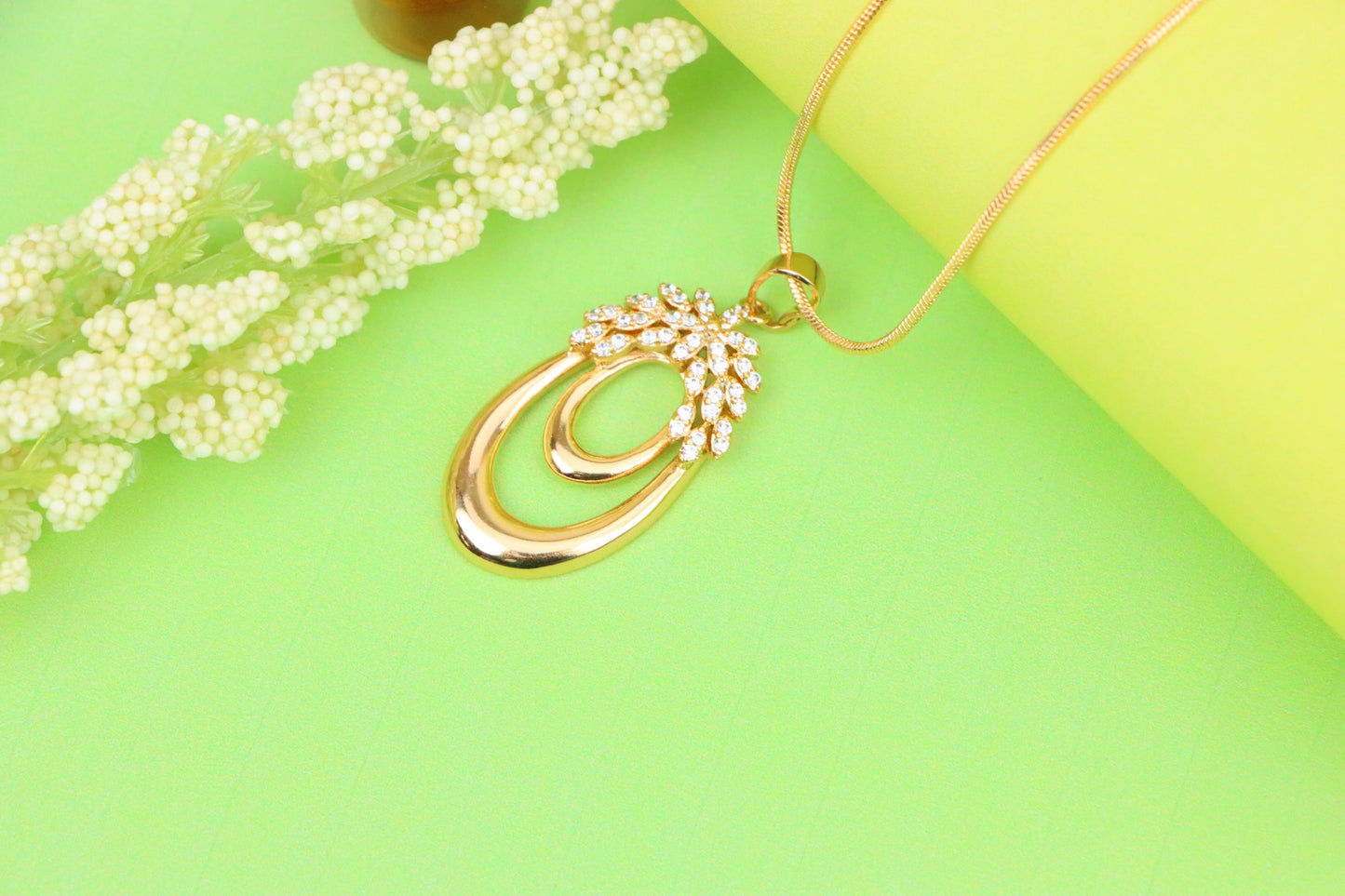 Rose Gold Double Loop Pendant with Sparkling Leaf Accent Design, XPPT1247 (2125-3)