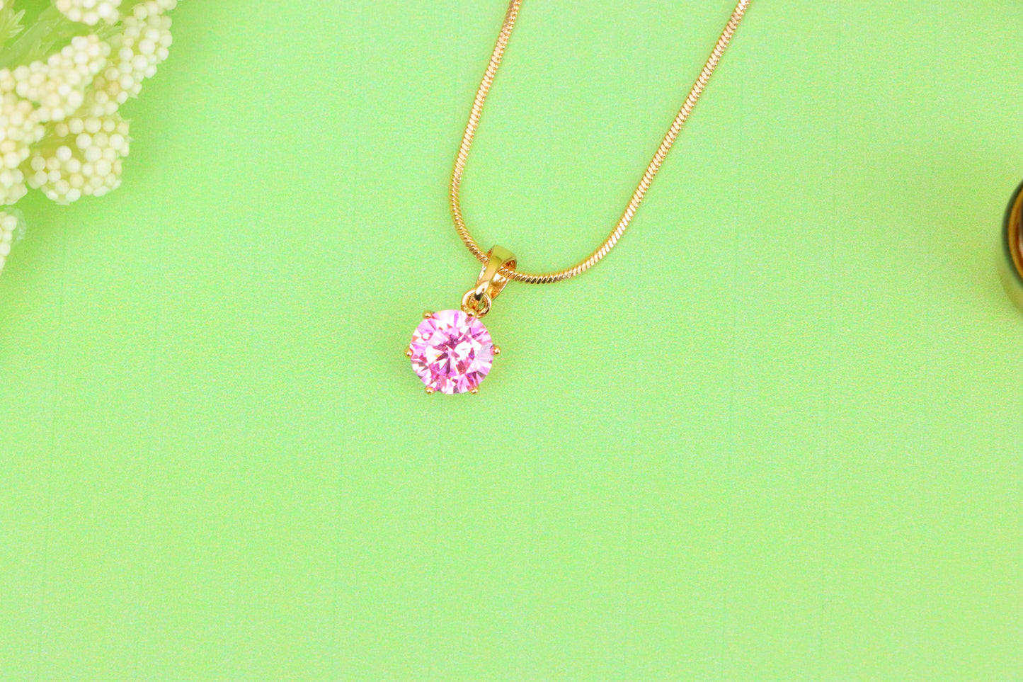 Chic Pink Solitaire Pendant in Gold –Feminine Elegance, XPPT1642 (2149-7)