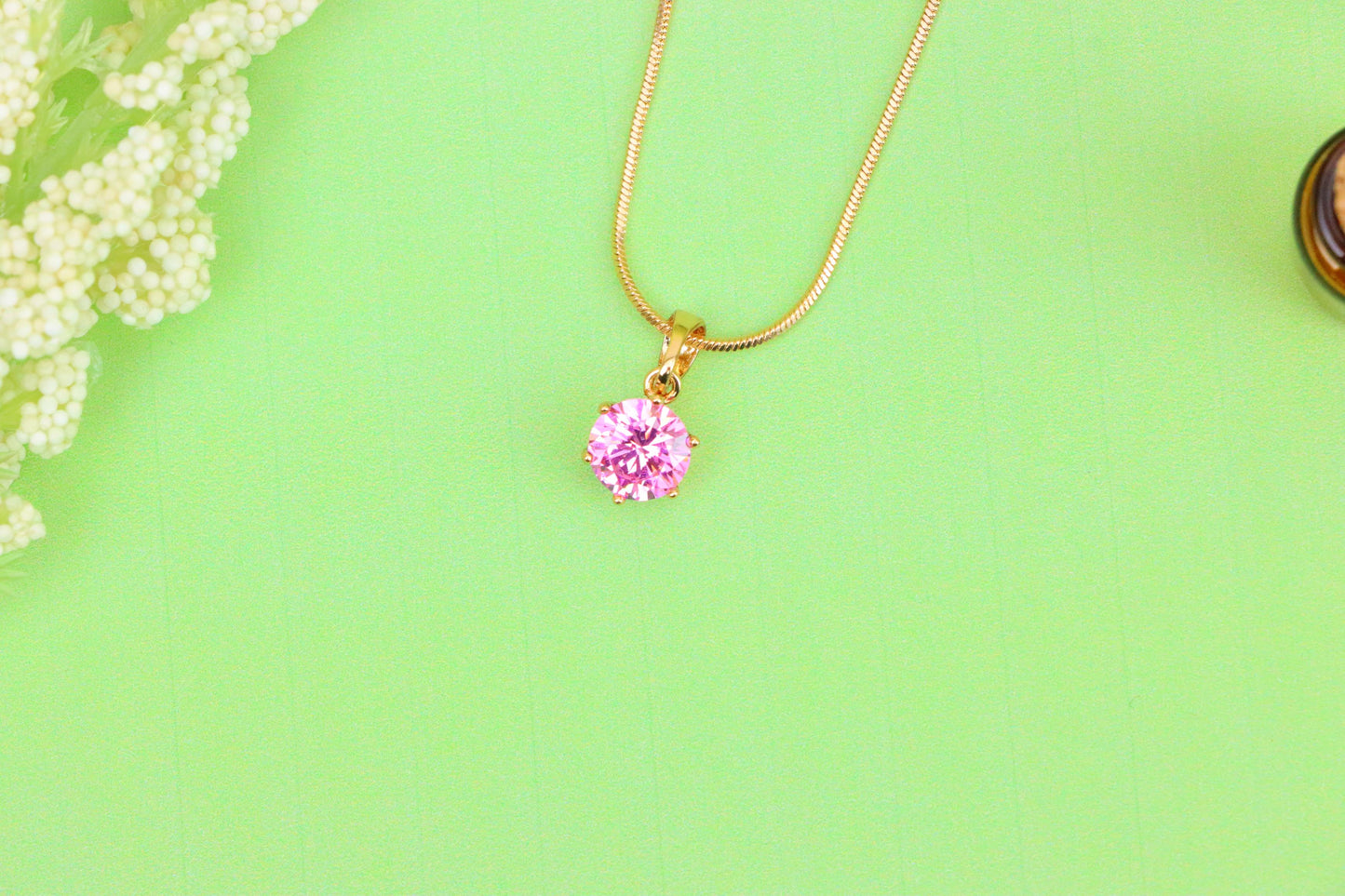 Chic Pink Solitaire Pendant in Gold –Feminine Elegance, XPPT1642 (2149-7)