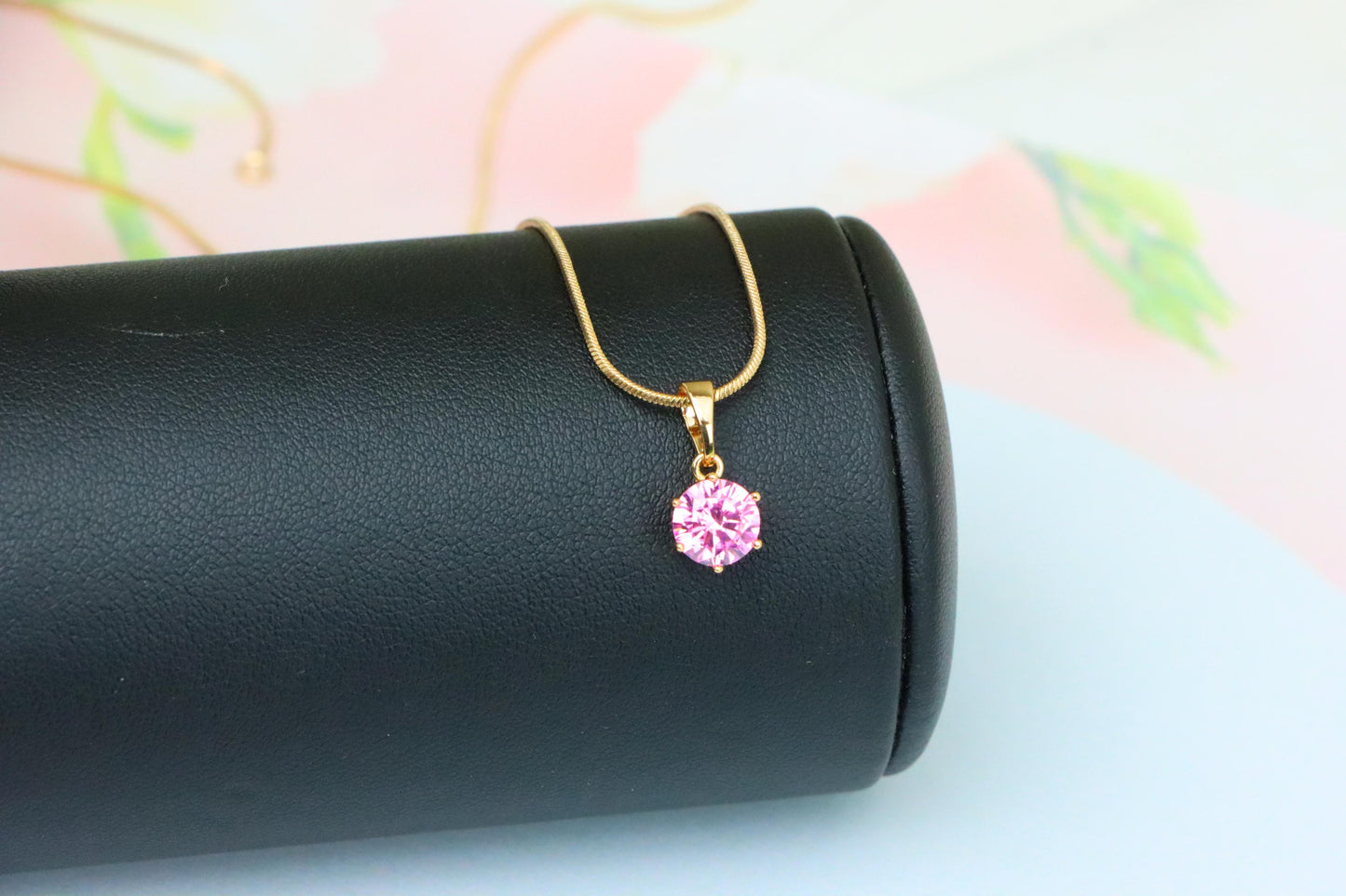 Chic Pink Solitaire Pendant in Gold –Feminine Elegance, XPPT1642 (2149-7)
