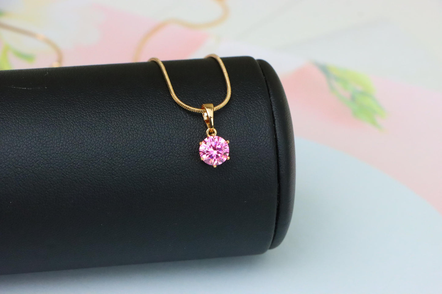Chic Pink Solitaire Pendant in Gold –Feminine Elegance, XPPT1642 (2149-7)