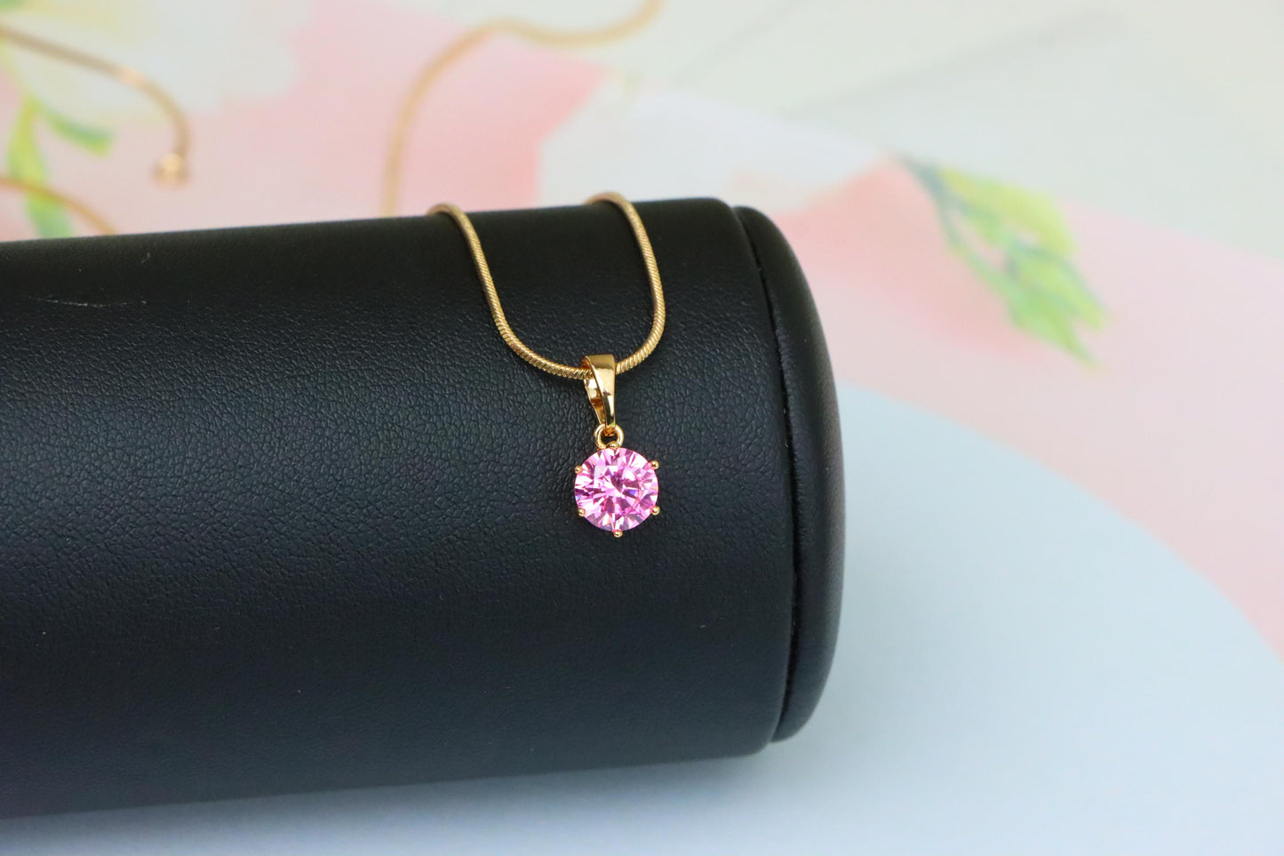 Chic Pink Solitaire Pendant in Gold –Feminine Elegance, XPPT1642 (2149-7)