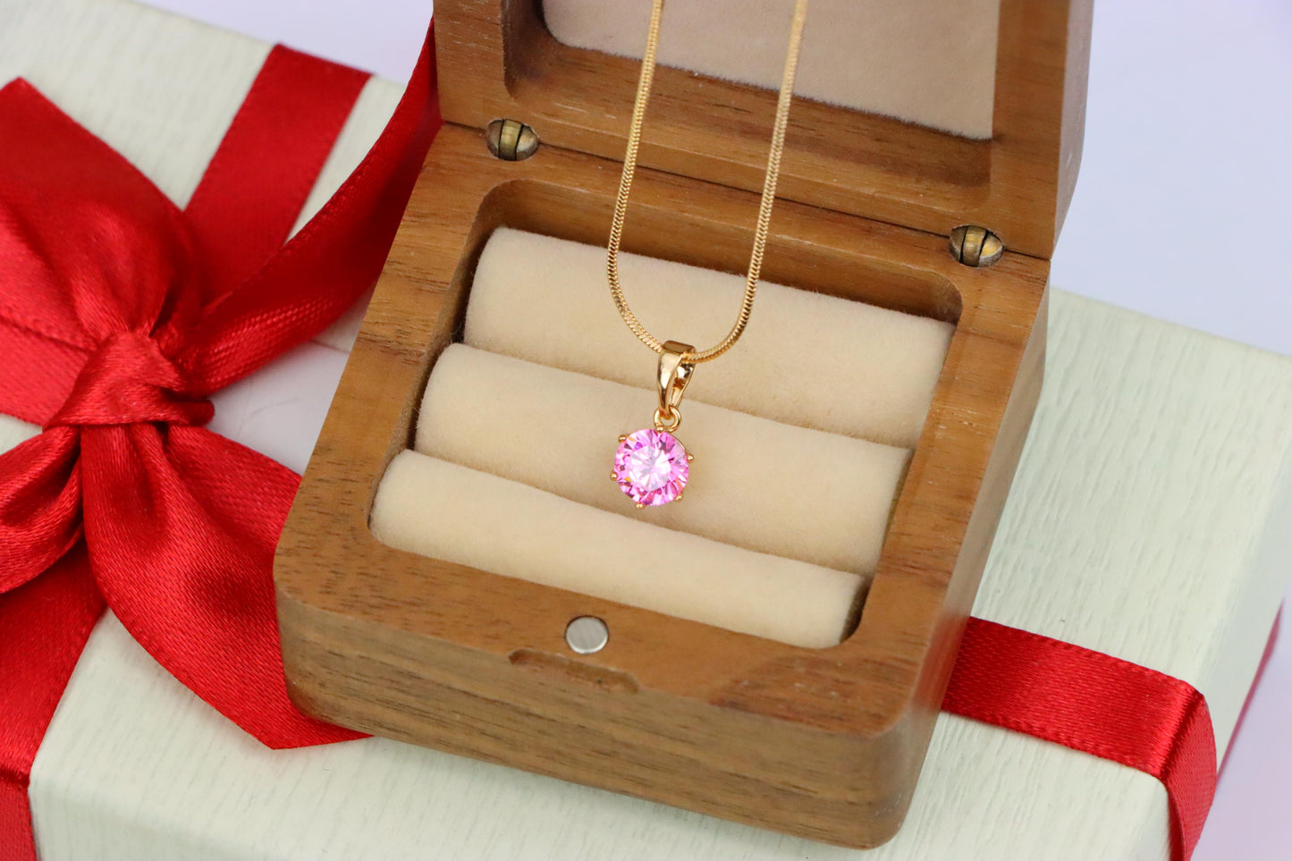 Chic Pink Solitaire Pendant in Gold –Feminine Elegance, XPPT1642 (2149-7)