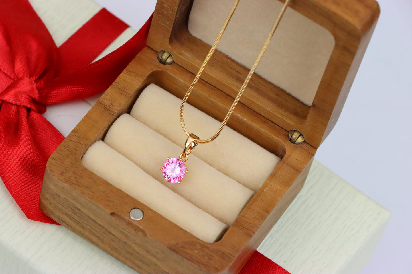 Chic Pink Solitaire Pendant in Gold –Feminine Elegance, XPPT1642 (2149-7)