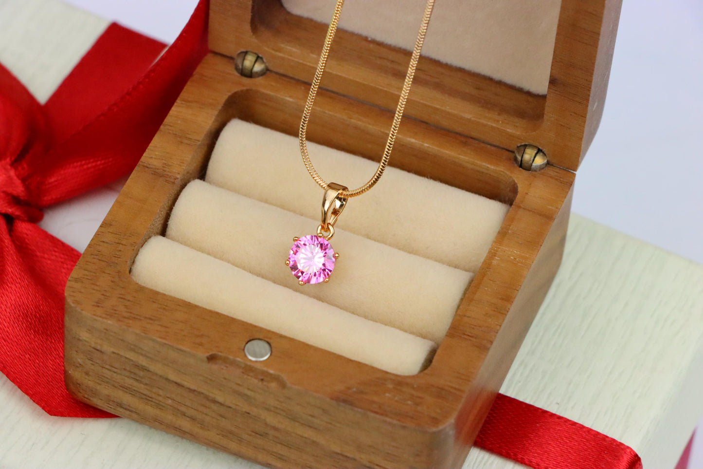 Chic Pink Solitaire Pendant in Gold –Feminine Elegance, XPPT1642 (2149-7)