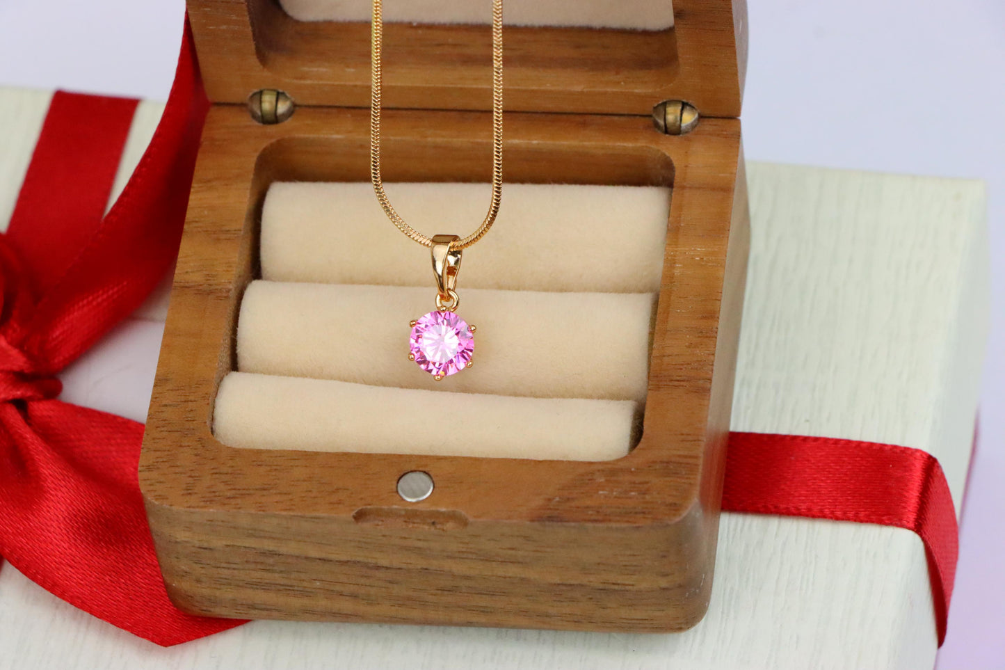 Chic Pink Solitaire Pendant in Gold –Feminine Elegance, XPPT1642 (2149-7)