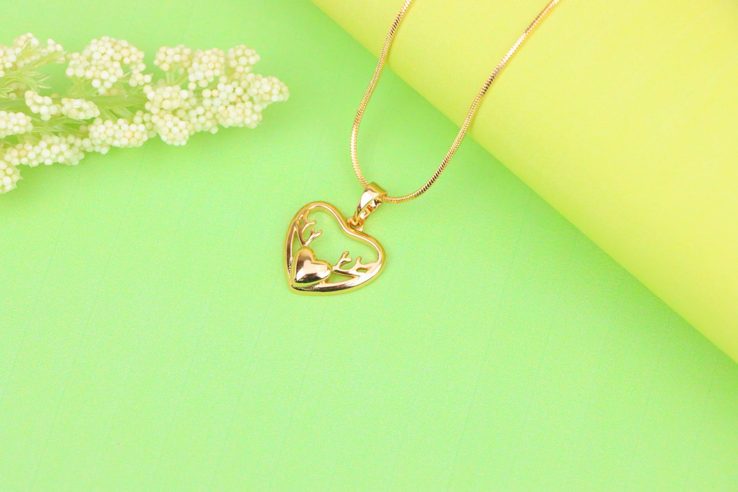 Rose Gold Heart Pendant with Antler-Inspired Minimal Design, XPPT1248 (2125-4)