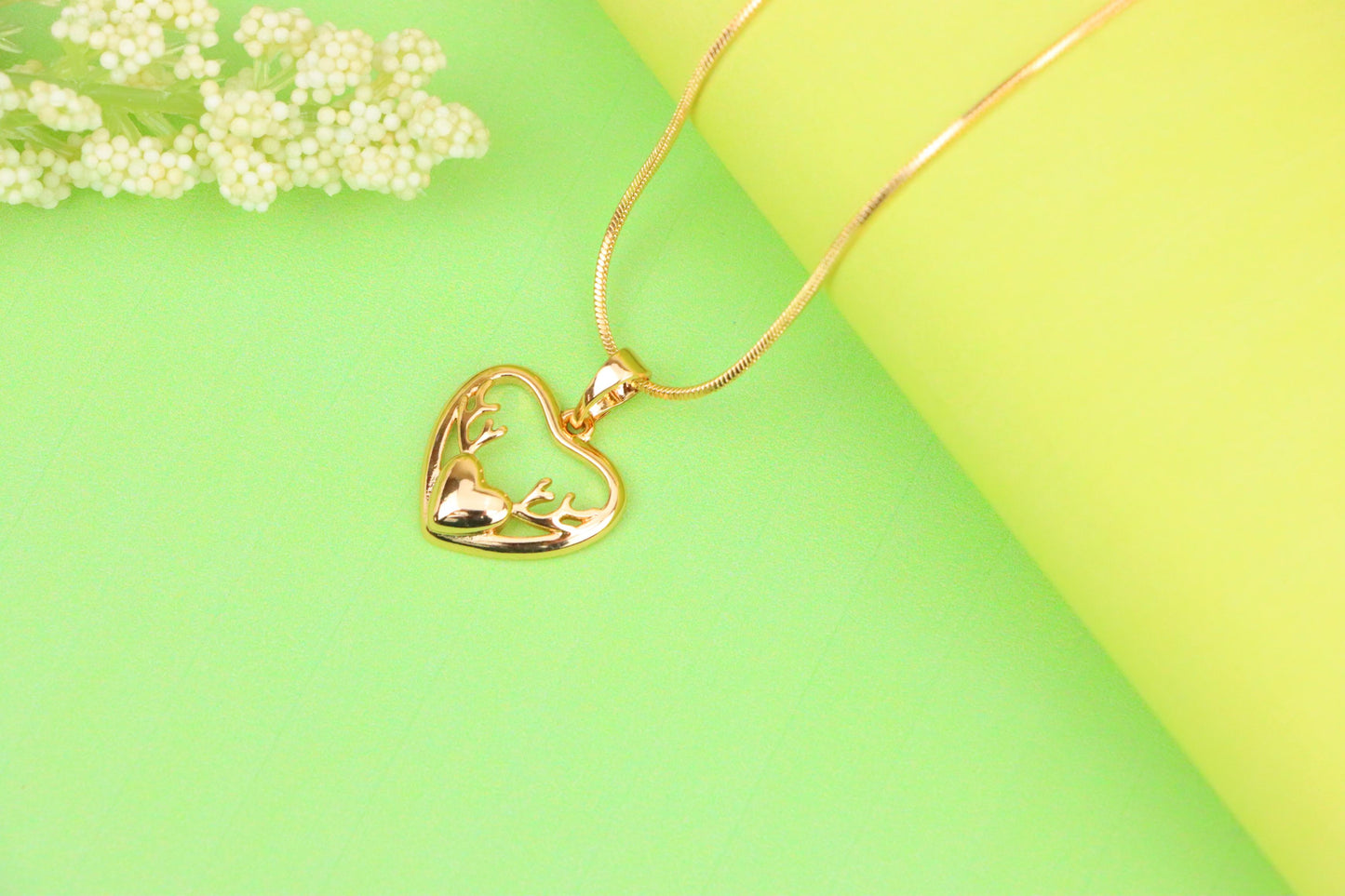 Rose Gold Heart Pendant with Antler-Inspired Minimal Design, XPPT1248 (2125-4)