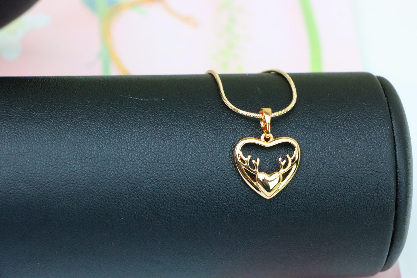 Rose Gold Heart Pendant with Antler-Inspired Minimal Design, XPPT1248 (2125-4)