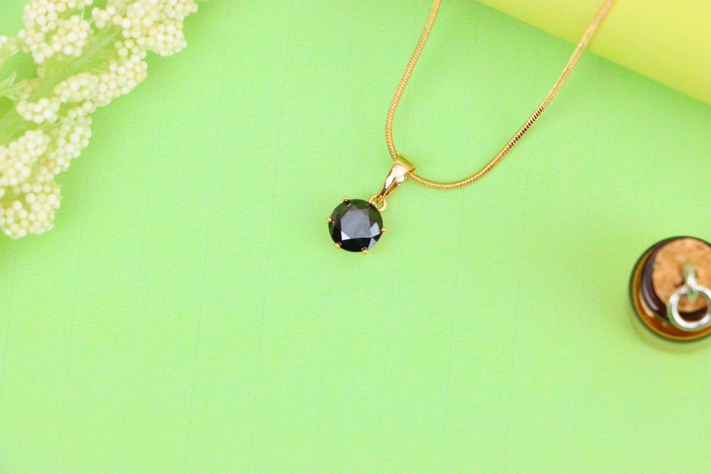 Elegant Black Oval Pendant in Gold –Minimalist Charm, XPPT1643 (2149-7)