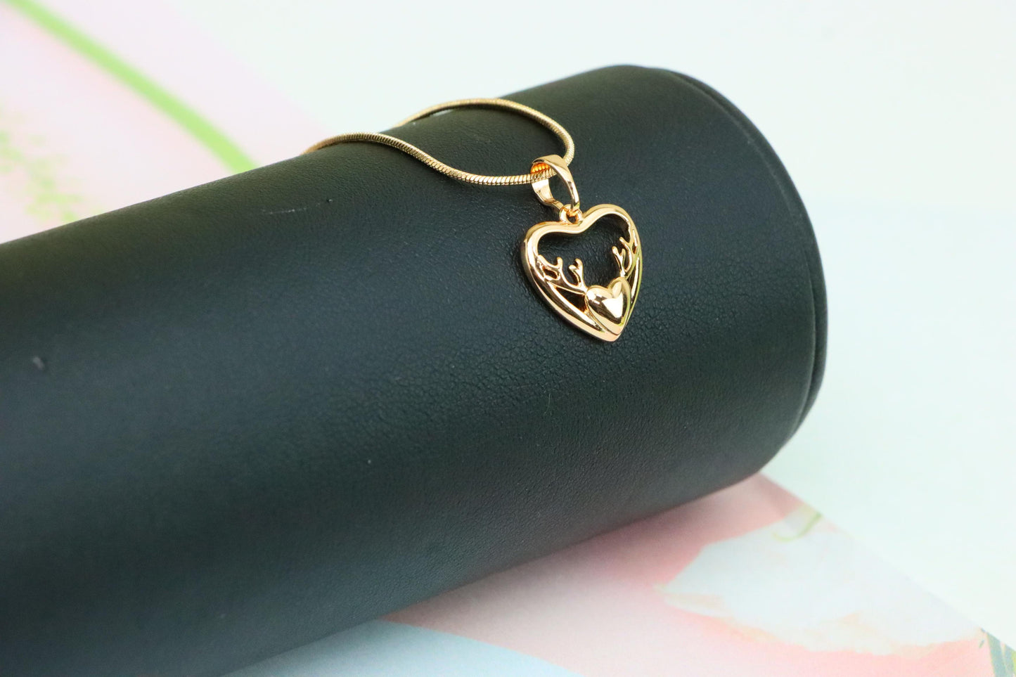 Rose Gold Heart Pendant with Antler-Inspired Minimal Design, XPPT1248 (2125-4)