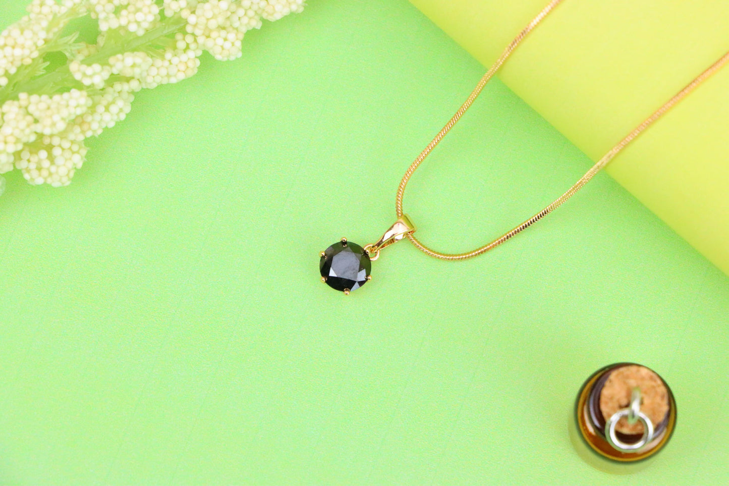 Elegant Black Oval Pendant in Gold –Minimalist Charm, XPPT1643 (2149-7)