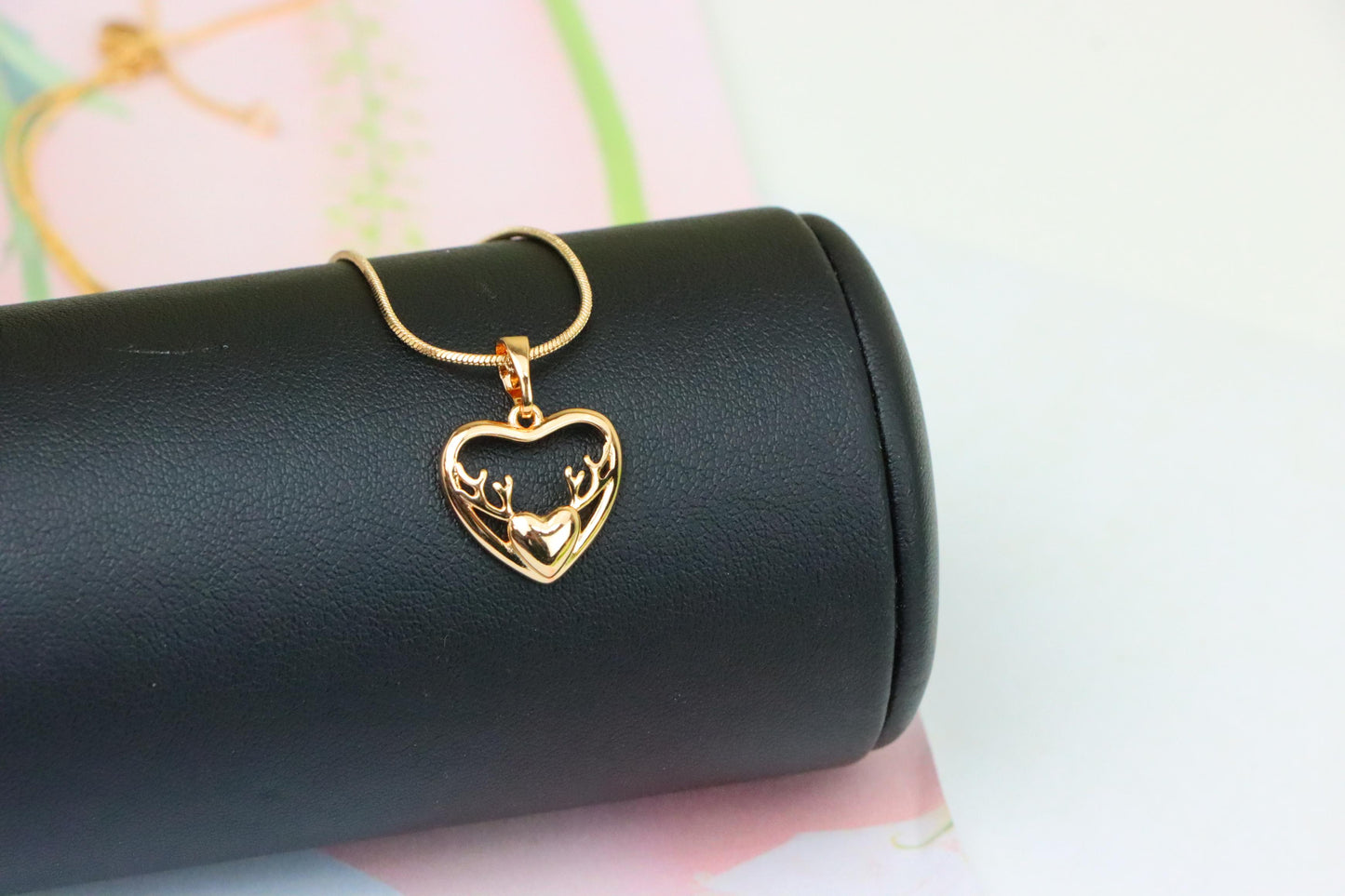 Rose Gold Heart Pendant with Antler-Inspired Minimal Design, XPPT1248 (2125-4)