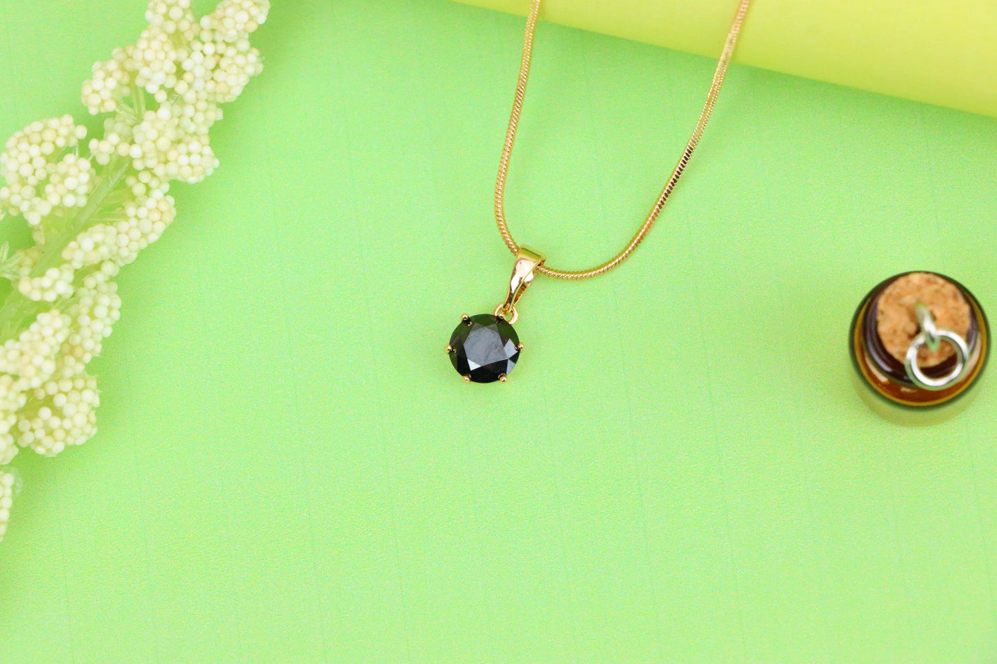 Elegant Black Oval Pendant in Gold –Minimalist Charm, XPPT1643 (2149-7)