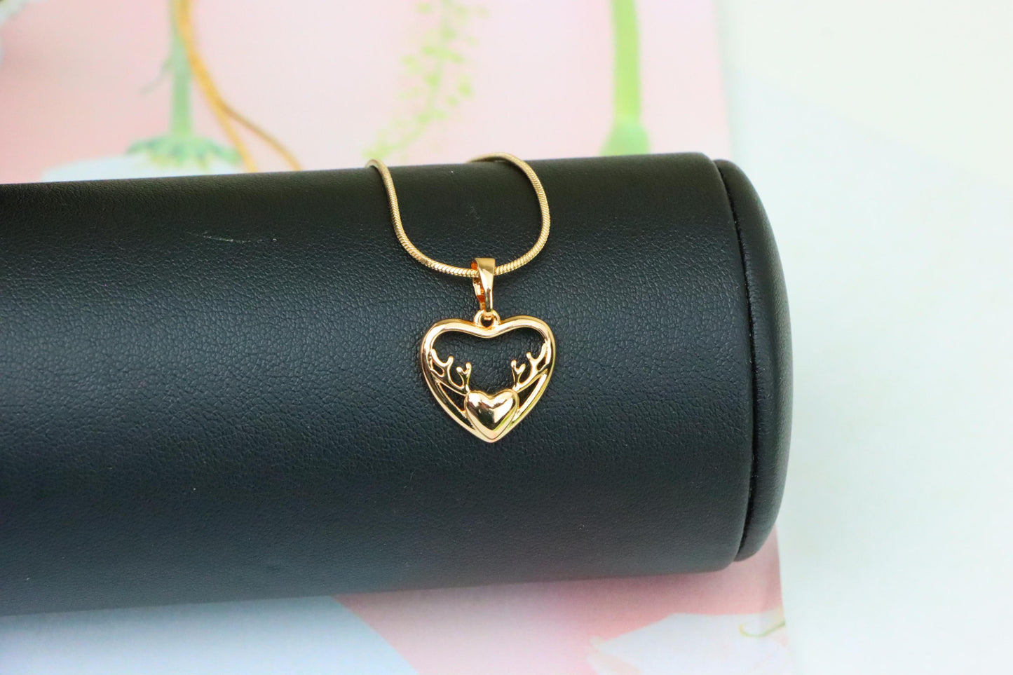 Rose Gold Heart Pendant with Antler-Inspired Minimal Design, XPPT1248 (2125-4)
