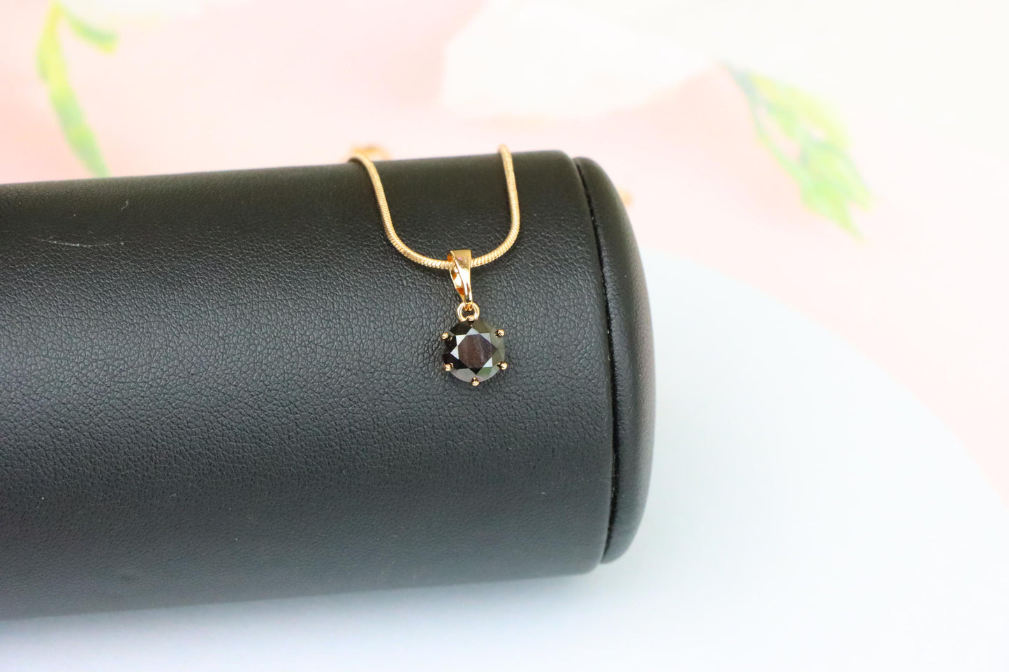 Elegant Black Oval Pendant in Gold –Minimalist Charm, XPPT1643 (2149-7)