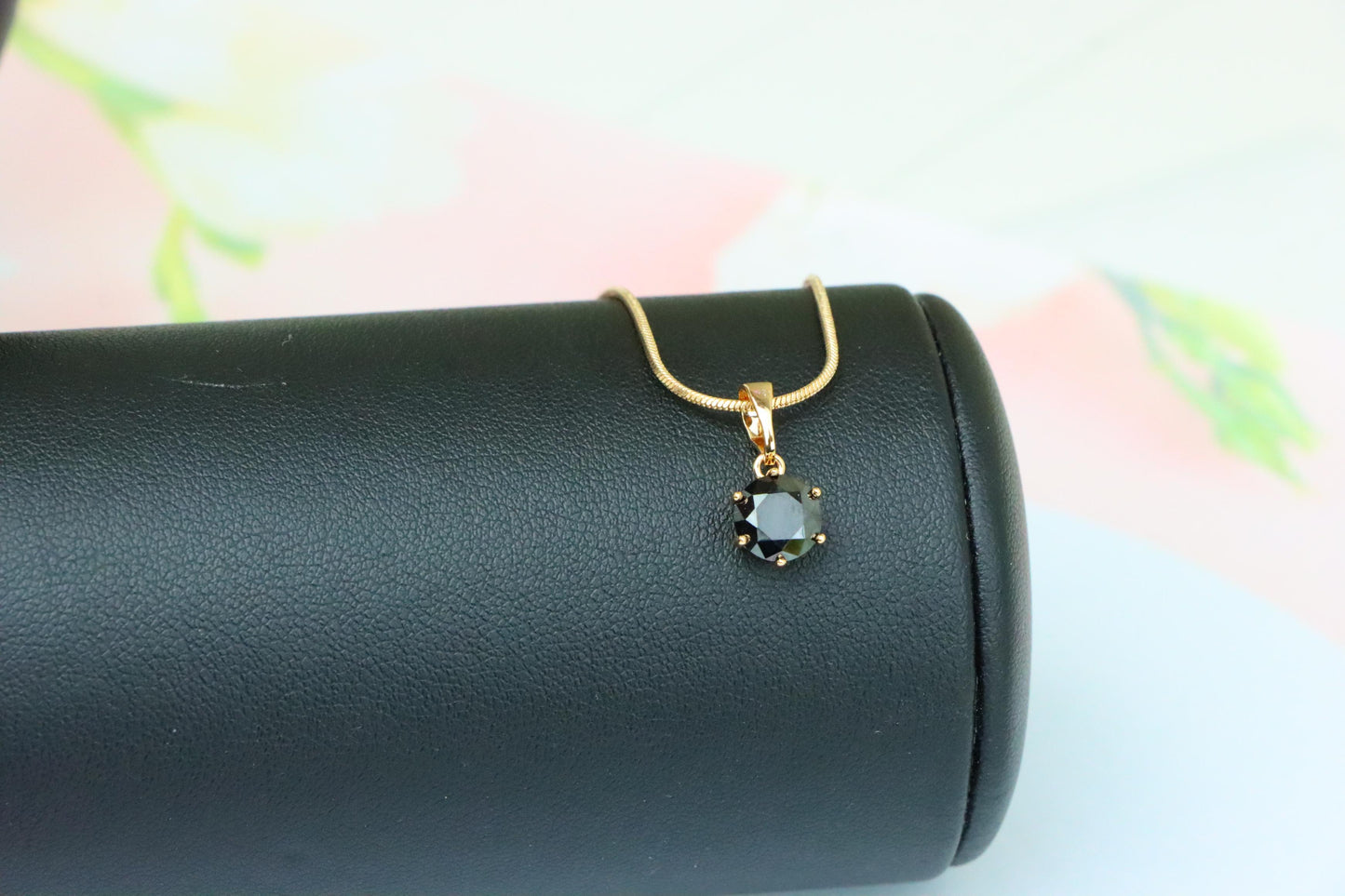 Elegant Black Oval Pendant in Gold –Minimalist Charm, XPPT1643 (2149-7)