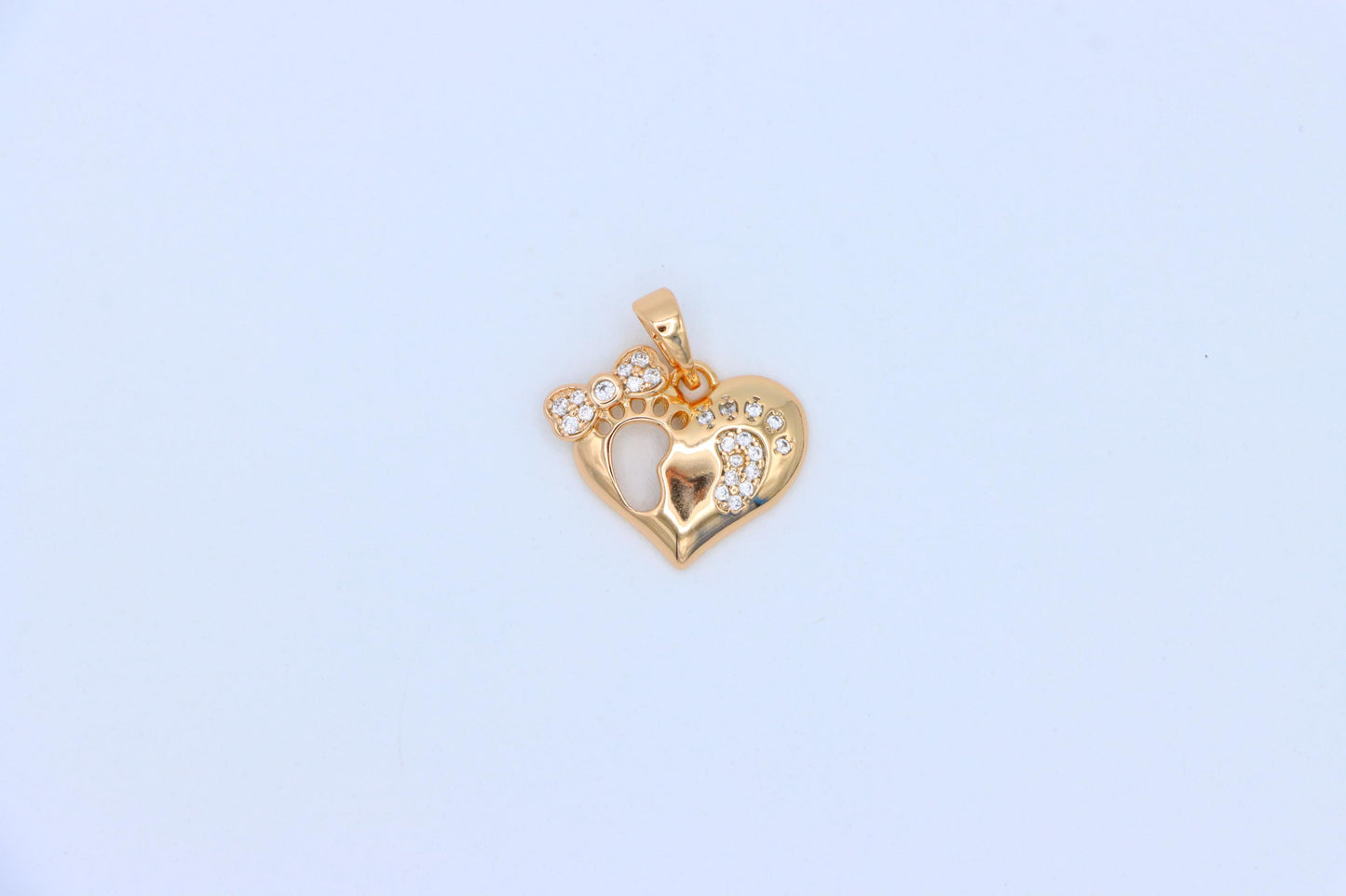 Rose Gold Baby Footprint Heart Pendant with Sparkling CZ Accents, XPPT1249 (2125-5)