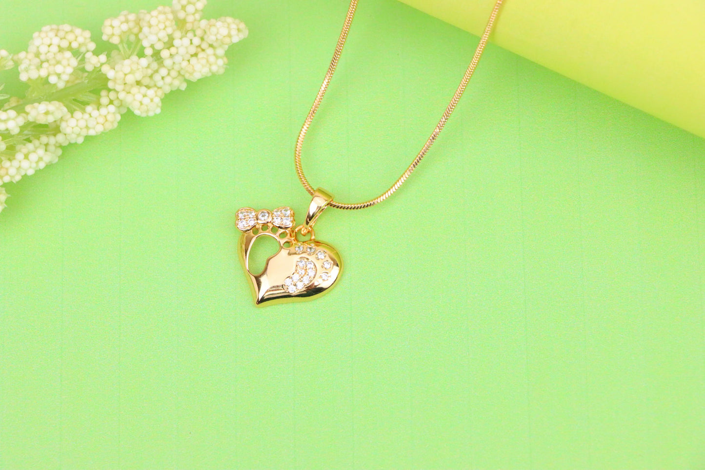 Rose Gold Baby Footprint Heart Pendant with Sparkling CZ Accents, XPPT1249 (2125-5)