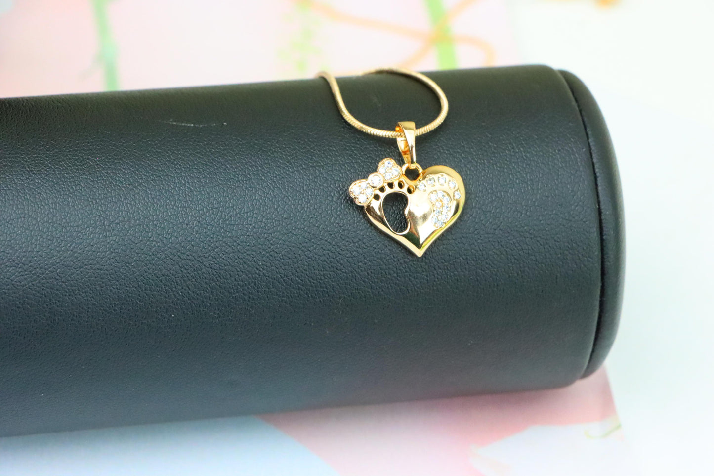 Rose Gold Baby Footprint Heart Pendant with Sparkling CZ Accents, XPPT1249 (2125-5)
