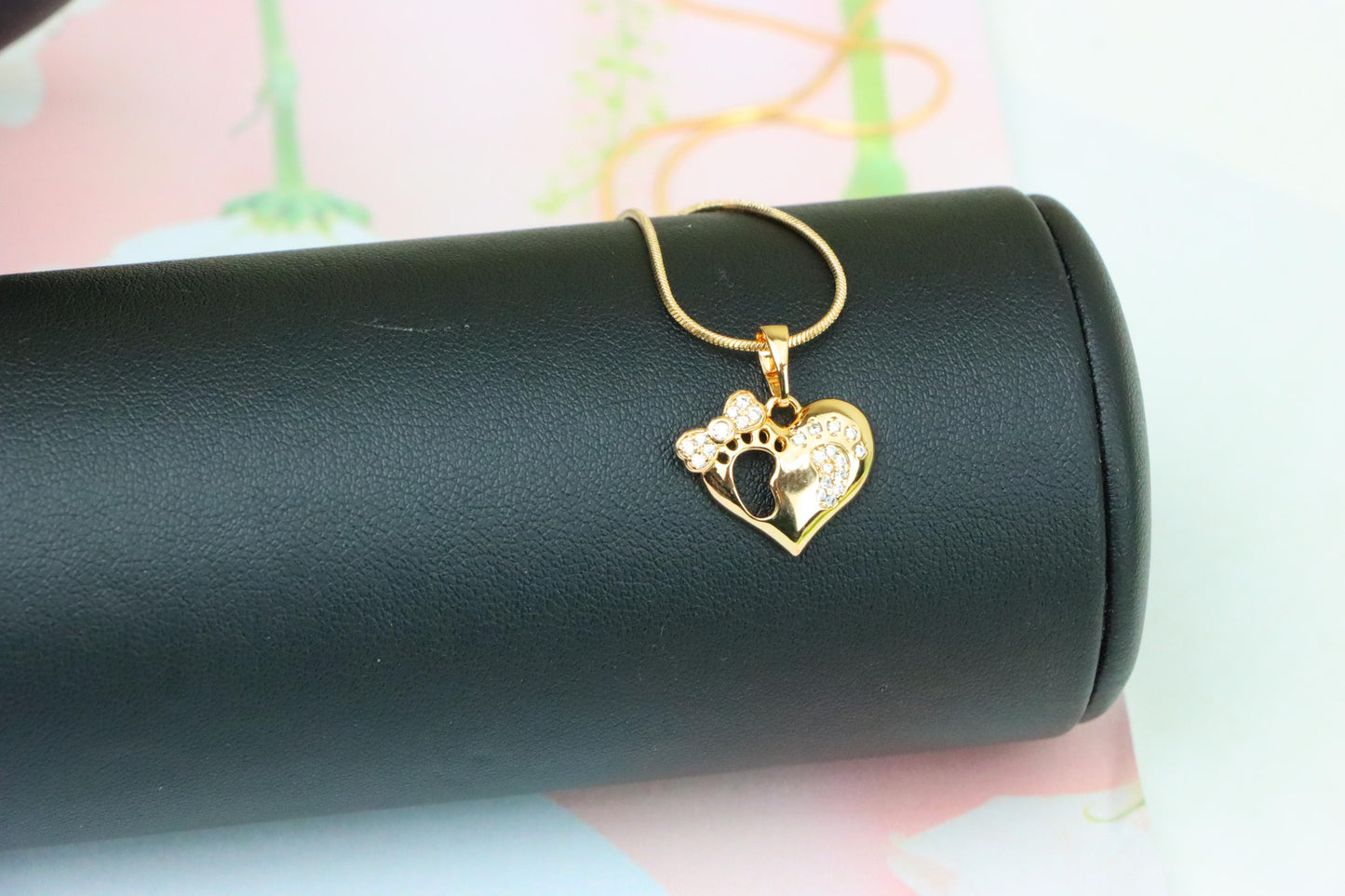Rose Gold Baby Footprint Heart Pendant with Sparkling CZ Accents, XPPT1249 (2125-5)