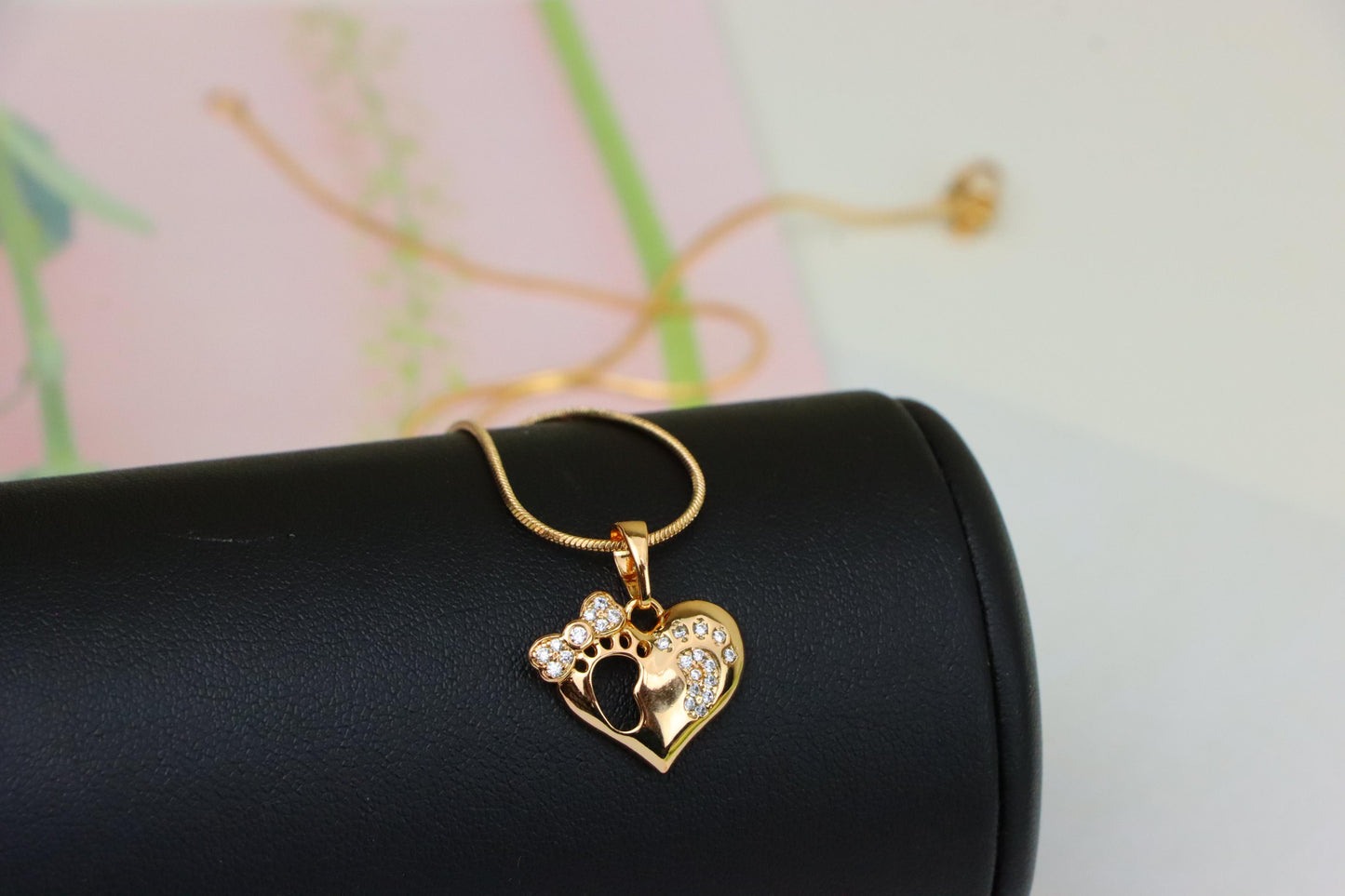 Rose Gold Baby Footprint Heart Pendant with Sparkling CZ Accents, XPPT1249 (2125-5)