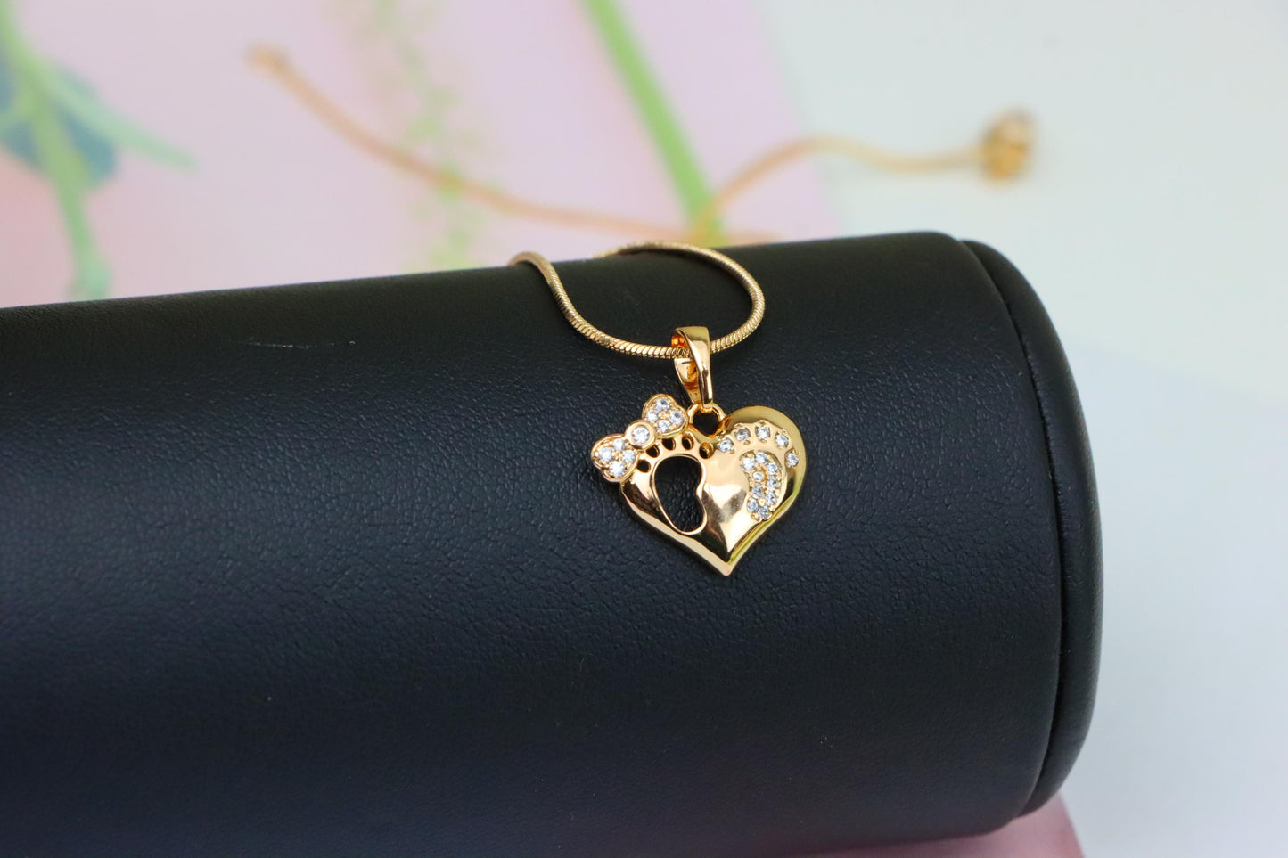 Rose Gold Baby Footprint Heart Pendant with Sparkling CZ Accents, XPPT1249 (2125-5)