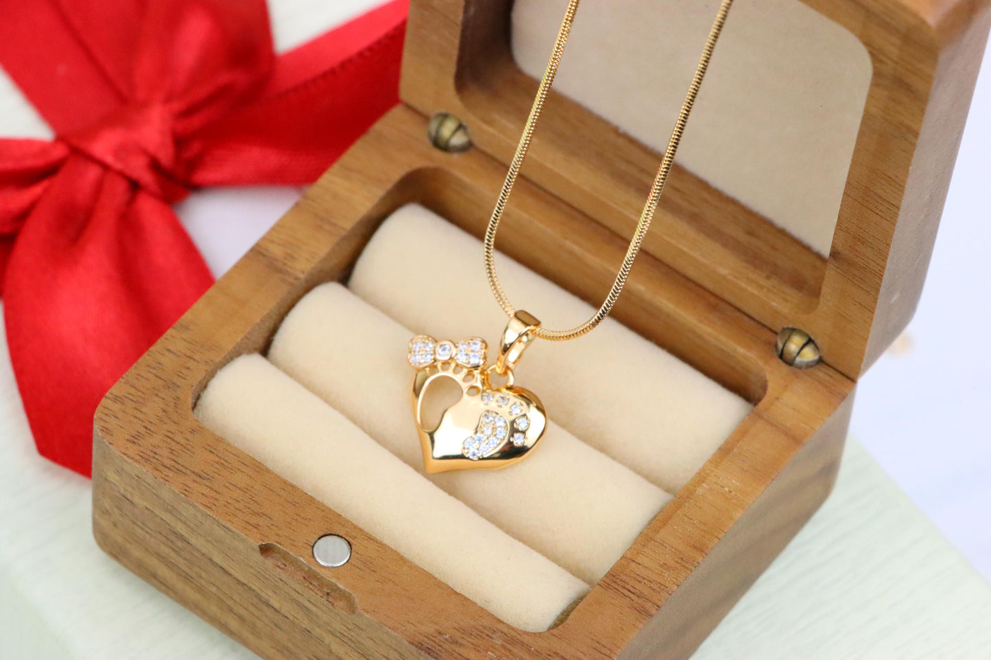 Rose Gold Baby Footprint Heart Pendant with Sparkling CZ Accents, XPPT1249 (2125-5)