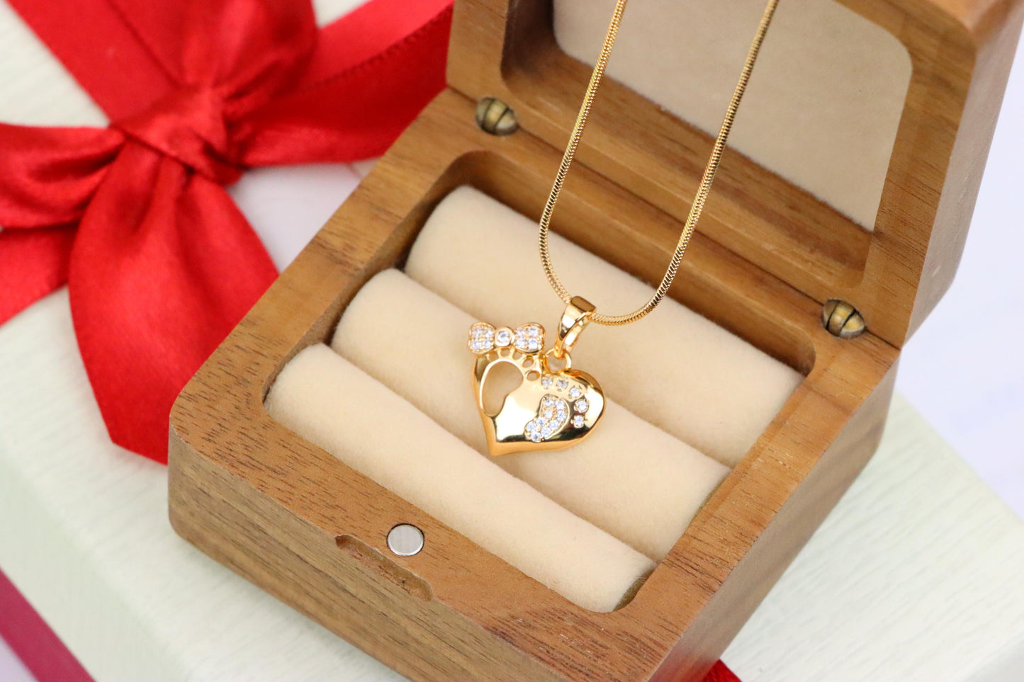 Rose Gold Baby Footprint Heart Pendant with Sparkling CZ Accents, XPPT1249 (2125-5)
