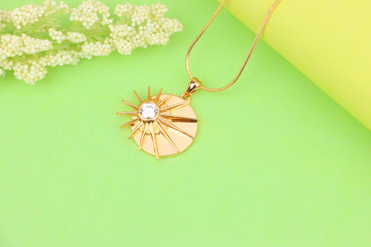 Radiant Rose Gold Sunburst Pendant with Center Clear Crystal Accent, XPPT1250 (2125-6)