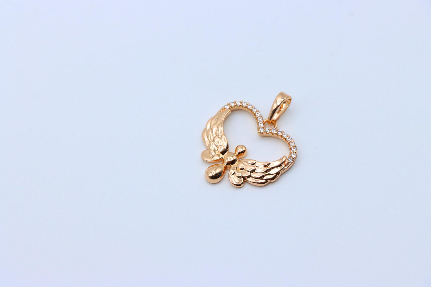 Rose Gold Heart Pendant with Angel Wings and Crystal Accents, XPPT1251 (2125-7)