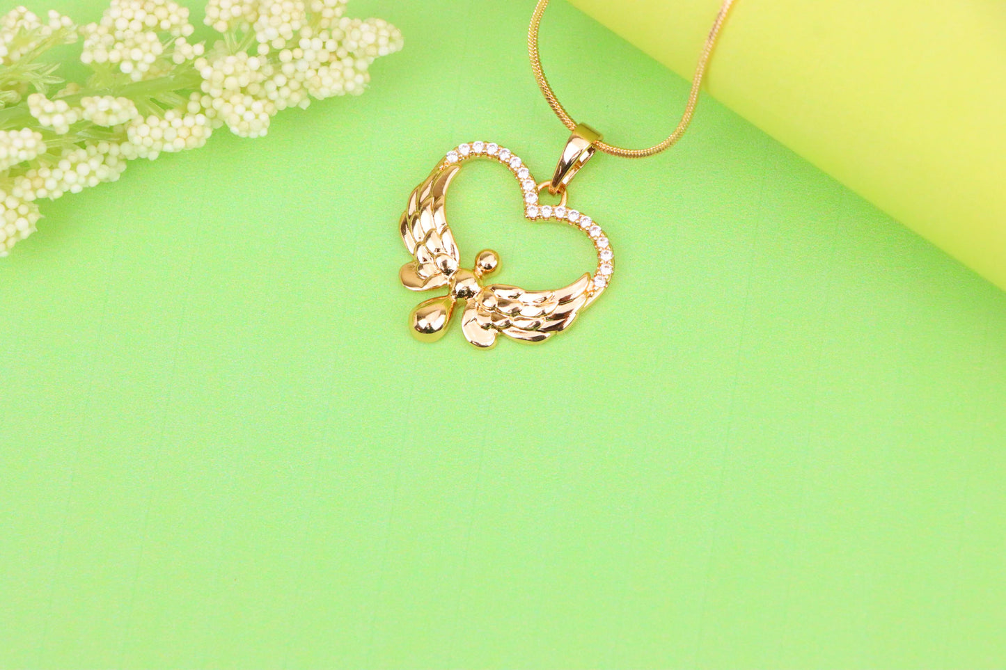Rose Gold Heart Pendant with Angel Wings and Crystal Accents, XPPT1251 (2125-7)