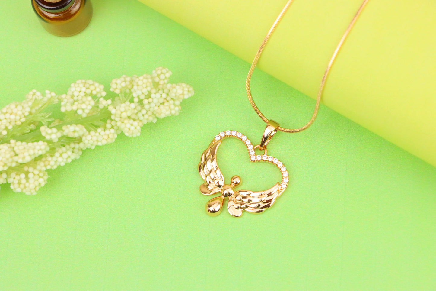 Rose Gold Heart Pendant with Angel Wings and Crystal Accents, XPPT1251 (2125-7)