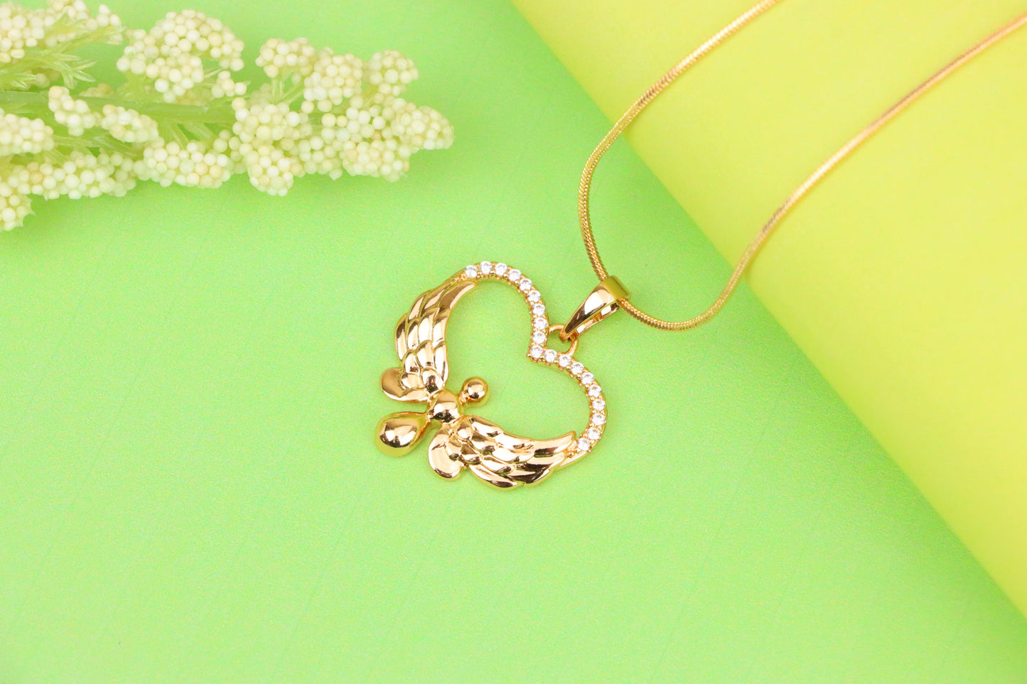Rose Gold Heart Pendant with Angel Wings and Crystal Accents, XPPT1251 (2125-7)
