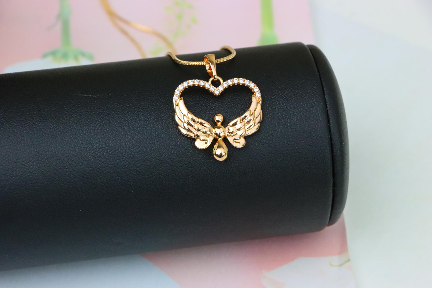 Rose Gold Heart Pendant with Angel Wings and Crystal Accents, XPPT1251 (2125-7)