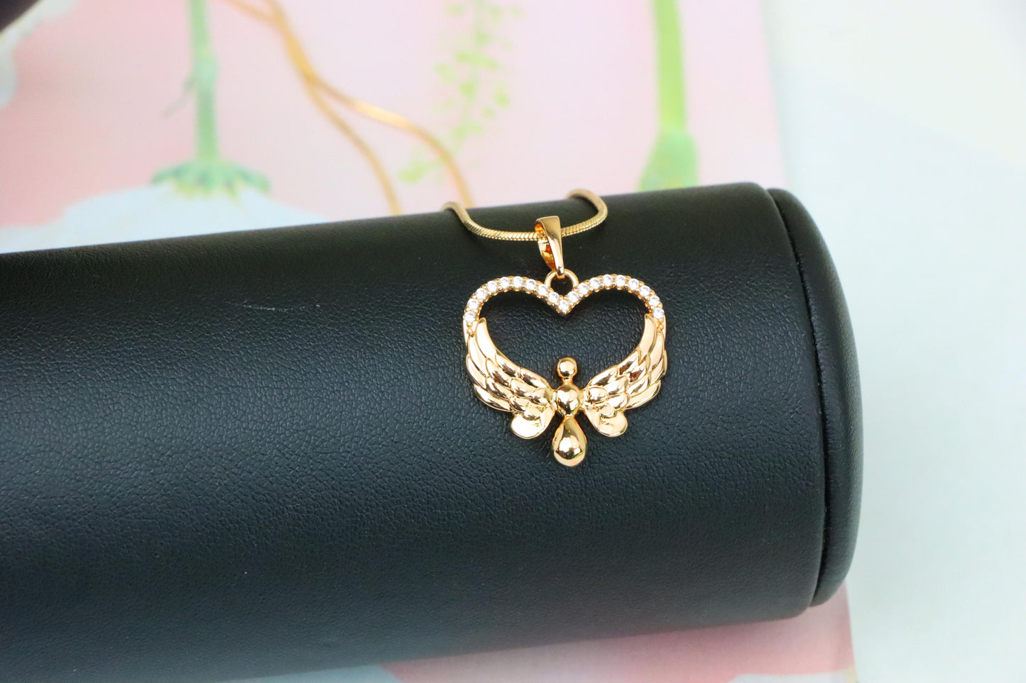 Rose Gold Heart Pendant with Angel Wings and Crystal Accents, XPPT1251 (2125-7)